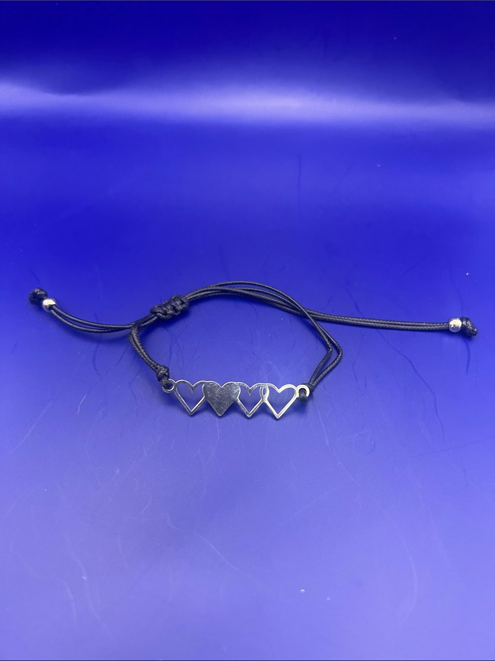 Silver Heart Link Cord Bracelet - Black Cord